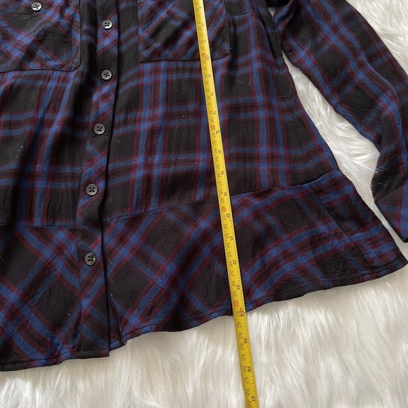 CAbi Flannel Peplum Top Plaid Check Button Down Shirt Ruffle Hem Medium - Picture 10 of 11